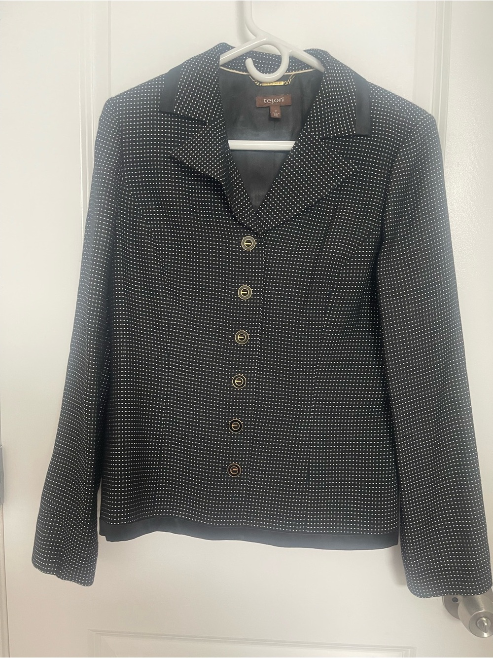 Tesori Black Blazer Jacket with White Microdot Print
